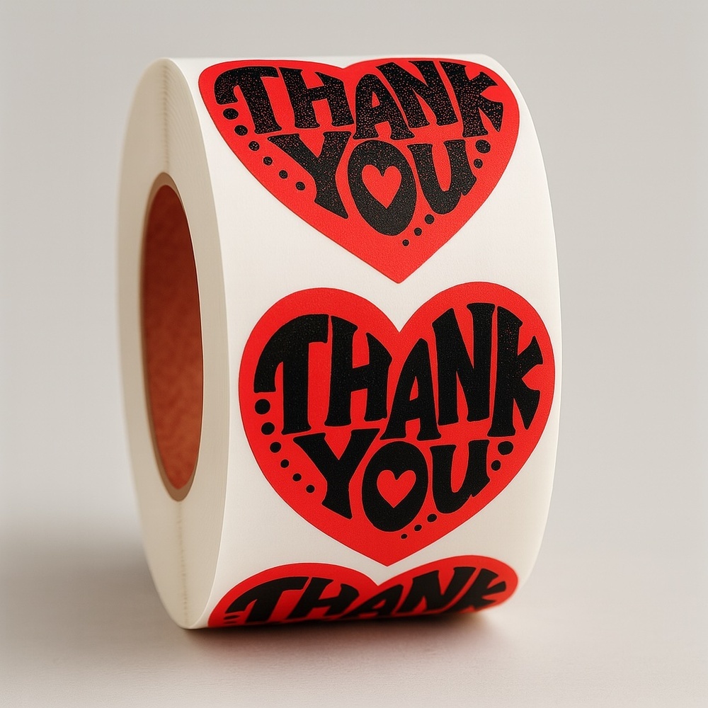 Heart-Shaped Thank You Sticker Roll – 100-Pack Packaging Labels